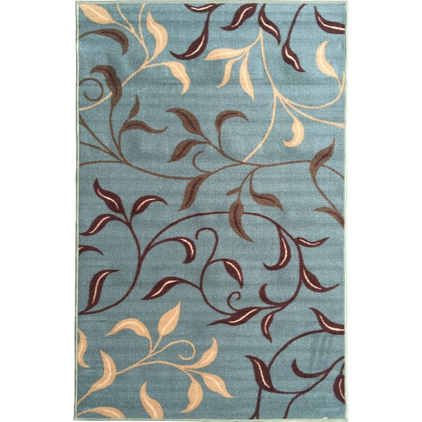 Ottohome Collection Sage Green/ Aqua Blue contemporary Leaves Design