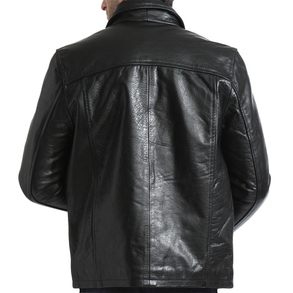 Men's Black Leather Jacket with Removable Fleece Collar (Slim European Fit)