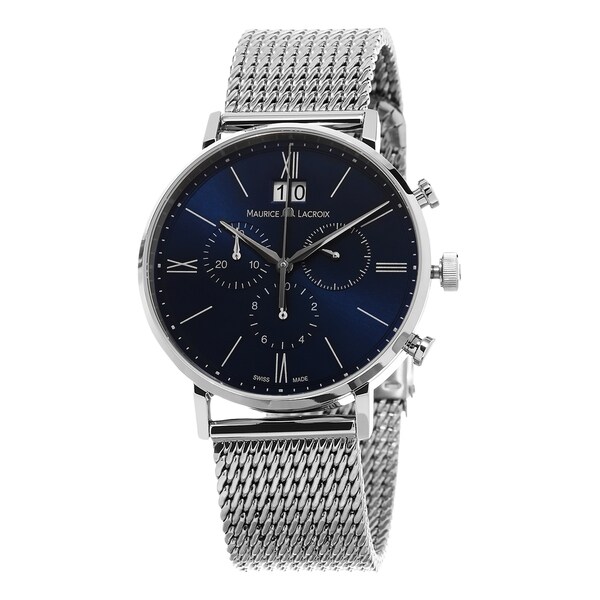 Maurice Lacroix Men's EL1088-SS002-410 'Eliros' Blue Dial Stainless Steel Mesh Chronograph Swiss Quartz Watch