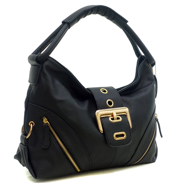 Dasein Buffalo Leather Classic Hobo with Zippered Pockets
