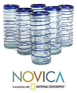 Set of 6 'Cobalt Spiral' Highball Glasses (Mexico)