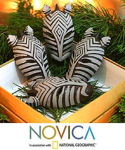 Set of 4 Wood 'Zebras' Ornaments (Indonesia)