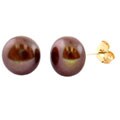 DaVonna 14k Yellow Gold Chocolate FW Pearl Stud Earrings (8-8.5 mm)