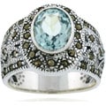 Glitzy Rocks Sterling Silver Marcasite and Genuine Blue Topaz Ring