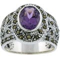 Glitzy Rocks Sterling Silver Marcasite and Genuine Amethyst Ring