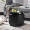 Safavieh Round Black Ottoman with Storage Tray