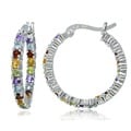 Glitzy Rocks 18k Gold overlay/Sterling Silver Multi-gemstone Hoop Earrings