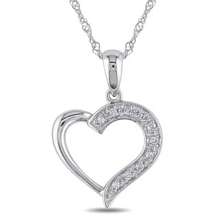 Miadora 14k White Gold Diamond Heart Necklace and Gift Box