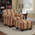 Portfolio Mira 8-way Hand-tied Crimson Red Stripe Arm Chair and Ottoman