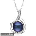 Miadora Sterling Silver Black Genuine Freshwater Pearl and Diamond Necklace (9-10 mm)