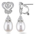 Miadora 10k Gold FW Pearl and 1/10ct TDW Diamond Earrings (8-8.5 mm)