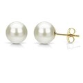 DaVonna 14k Gold White 7mm Akoya Pearl Stud Earrings with Gift Box