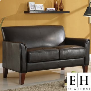 ETHAN HOME Uptown Dark Brown Faux Leather Modern Loveseat