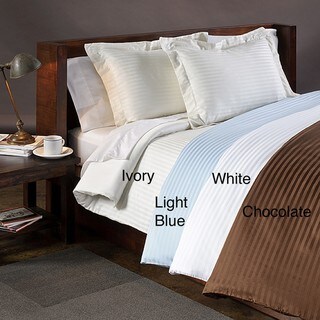 Wrinkle-resistant 300 Thread Count Reversible Solid/Stripe 3-piece Duvet Cover Set