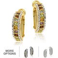 Glitzy Rocks 18k Gold overlay/Silver Gemstone Semi-hoop Earrings