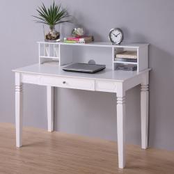 White Wood Computer Desk with Hutch