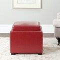 Safavieh Bobbi Tray Red Bicast Leather Storage Ottoman