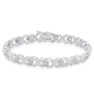 Sterling Silver 'X' and 'O' Diamond Accent Bracelet