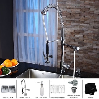 Kraus Stainless Steel Undermount Kitchen Sink, Chrome Faucet/ Dispenser