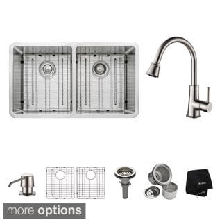 Kraus Stainless Steel Undermount Kitchen Sink, Brass Faucet/ Dispenser
