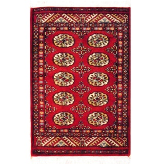 Pakistani Hand-knotted Red/ Ivory Bokhara Wool Rug (2' x 3')
