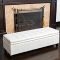 Christopher Knight Home Brighton White Linen Storage Ottoman