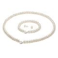 DaVonna Silver FW Pearl Necklace Bracelet and Earring Set with Gift Box (6-7 mm)