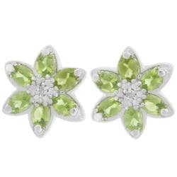 Sterling Silver Oval-cut Peridot and Diamond Accent Flower Earrings