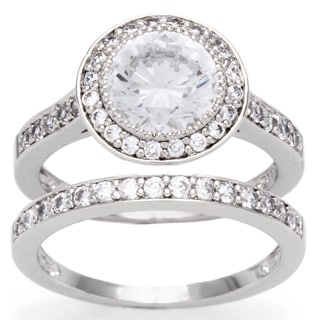 Sterling Silver Clear Cubic Zirconia Bridal-inspired Ring Set