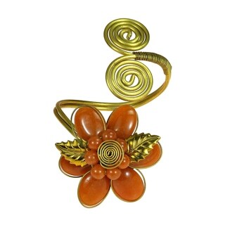 Brass Nature Loving Turquoise/ Onyx/ Carnelian/ Amethyst Adjustable Cuff Bracelet (Thailand)