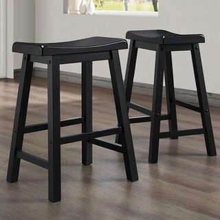 ETHAN HOME Salvador Saddle Back 24-inch Stool in Black Sand-Through (Set of 2)