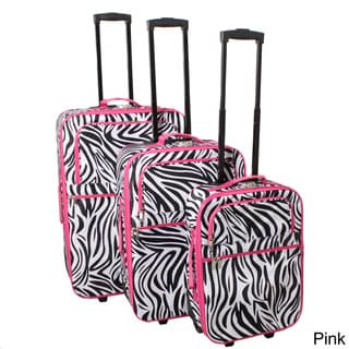 World Traveller Zebra Pattern Expandable 3-Piece Upright Luggage Set