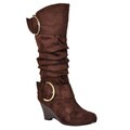 Glaze by Adi Women's Faux Suede Buckle Accent Tall Boots