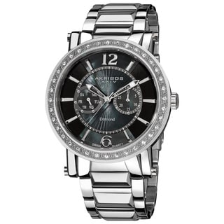 Akribos XXIV Men's Stainless Steel Swiss Day/ Date Diamond Watch