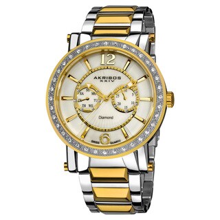 Akribos XXIV Men's Stainless Steel Swiss Day/ Date Diamond Watch