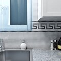 SomerTile 6x9-in Reflections Greek Key 0.5-in Ice White Border Glass Mosaic Tile (Pack of 12)
