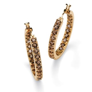 Angelina D'Andrea 18k Yellow Gold over Sterling Silver Smokey Quartz Hoop Earrings