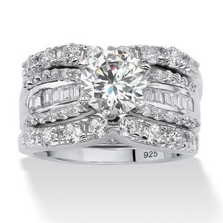 Ultimate CZ Platinum over Silver Cubic Zirconia Wedding Ring Set