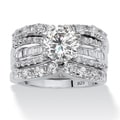 Ultimate CZ Platinum over Silver Cubic Zirconia Wedding Ring Set
