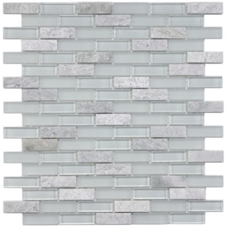 SomerTile 12x12-in Reflections Subway 5/8x2-in Ming Glass/Stone Mosaic Tile (Pack of 10)