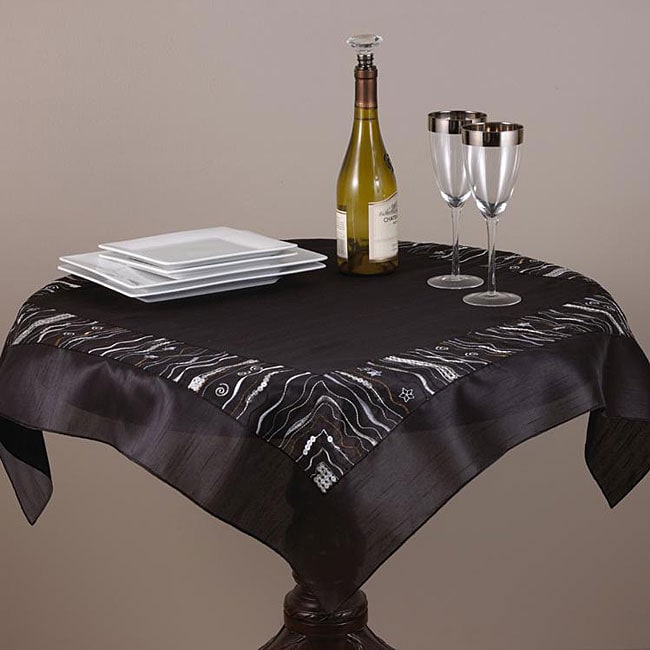 Embroidered and Sequined Black 36inch Square Table Topper Overstock