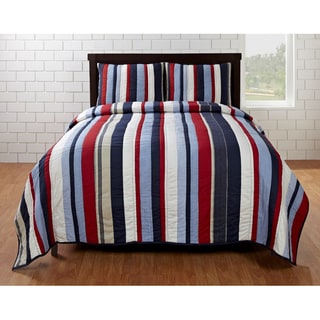 Cameron Red/ Blue Striped 4-piece Quilt Set