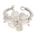 White Shell Flower and Beaded Pearl Bracelet (7-20 mm) (Thailand)