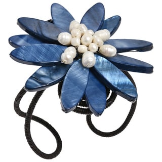 Cotton Mother of Pearl and Pearl Blue/ Pink Flower Cuff (5-10 mm) (Thailand)