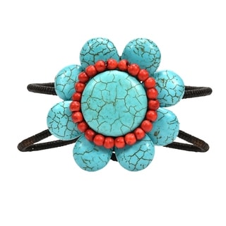 Cotton Rope White/ Blue/ Red Turquoise 8-petal Flower Cuff (Thailand)
