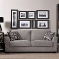 Portfolio Tara Gray Chenille Sofa with Brown Modern Leaf Accent Pillows