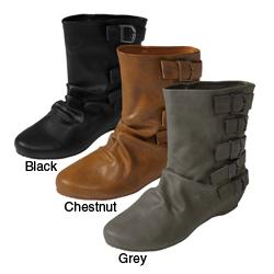 Bamboo by Journee Women's Buckle Crinkle Ankle Boots