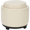 Safavieh Broadway Single Tray Off-White Leather Storage Round Ottoman