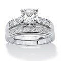 Ultimate CZ Platinum over Silver Cubic Zirconia 2-piece Ring Set