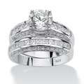 Ultimate CZ Platinum over Silver Cubic Zirconia Bridal-Inspired Ring Set